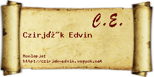 Czirják Edvin névjegykártya